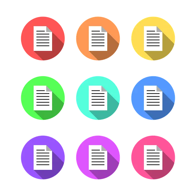 Colorful icons representing various documents on a white background